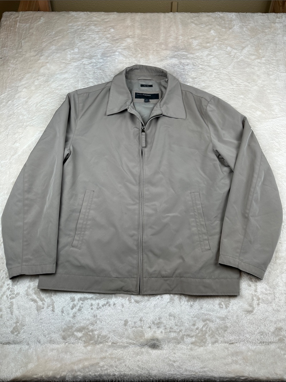 Perry Ellis Portfolio Poly Tech Men’s Jacket Large Gray Full Zip Lined Coat